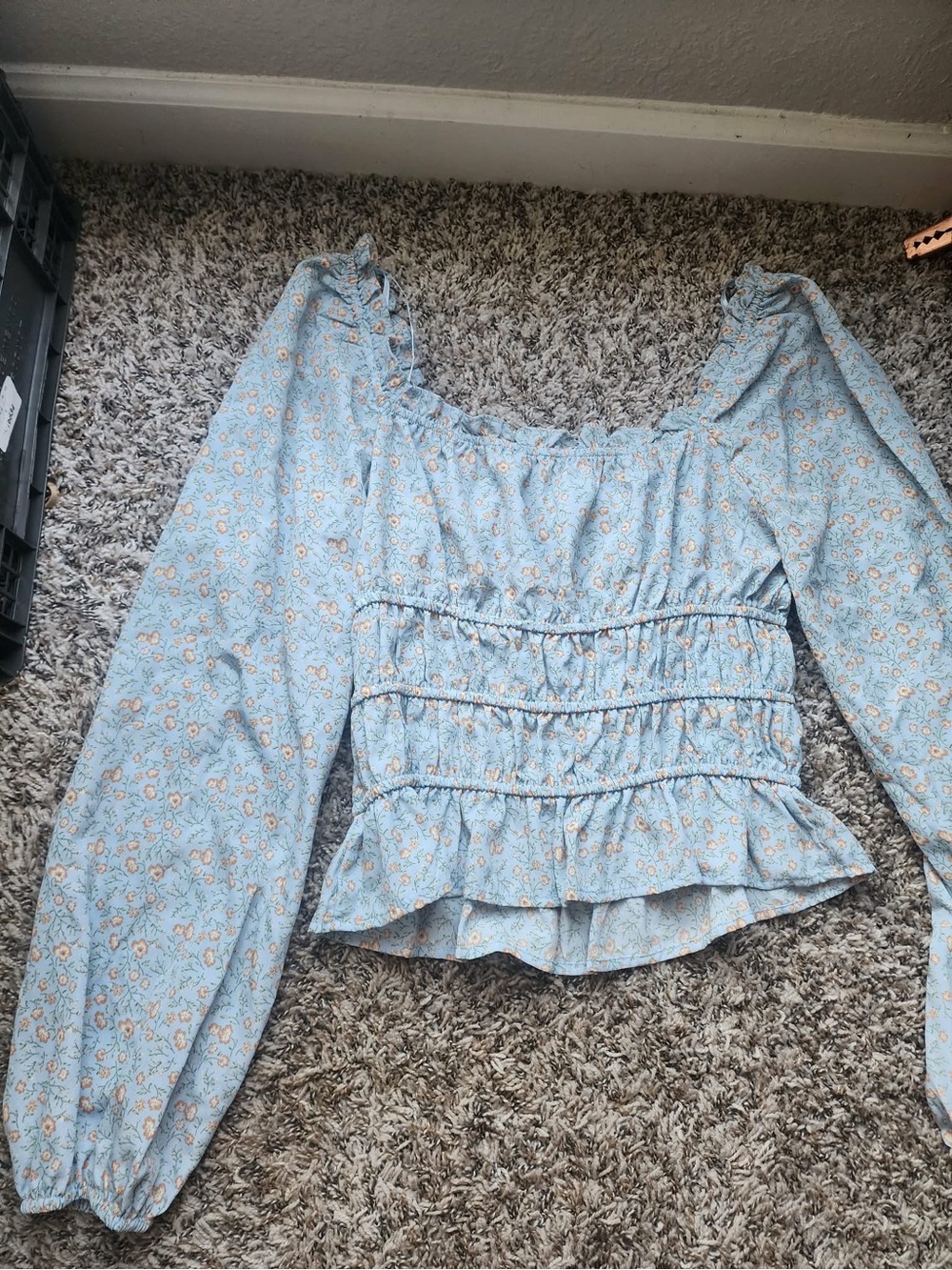 Light Blue Floral Smocked Peplum Blouse
